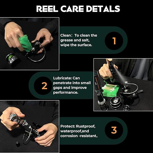 Fishing Reel Oil Kit - Reel Care Kit with 1oz Needle Oiler, 0.9oz Reel Grease, 2oz Cleaning Oil for Lubricate, Protect & Clean - Fishing Gear Maintenance Cleaning Set for Father’s Day