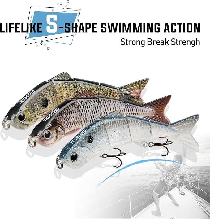 TRUSCEND Swimmax Easy Catch Fishing Lures with BKK Hooks, Wiggling, Vibrating, Rattling and Gurgling for More Bites, Heavy-Duty Dyneema Fiber Jointed Swimbaits for Bass, Trout, Crappie, Walleye, Pike