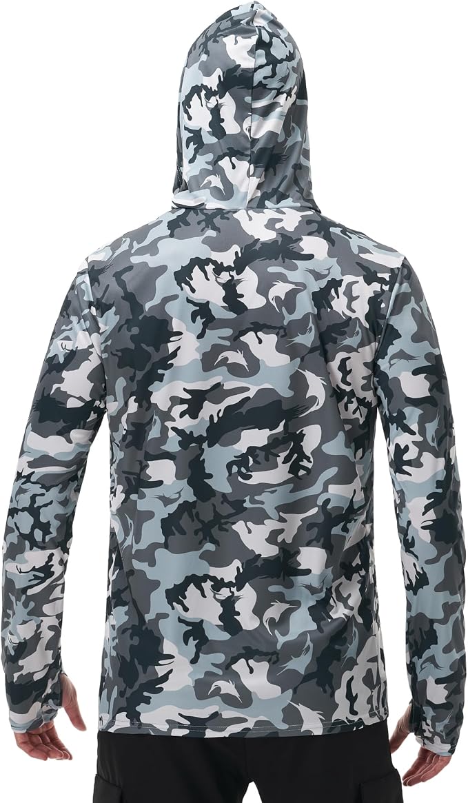 FISHEAL Men's Performance Fishing Hoodie Shirt - UPF 50+ Sun Protection Long Sleeve Thumbholes Shirts with Neck Gaiter