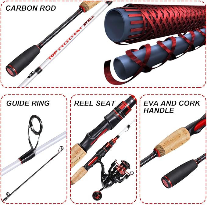 Sougayilang Fishing Rod and Reel Combo, 5.9ft/6.9ft 2-Piece MH Spinning Rod with Spinning Reel, 15lb Max Drag, Cork & EVA Grip, Saltwater Freshwater Gear for Bass Walleye Trout-2Packs