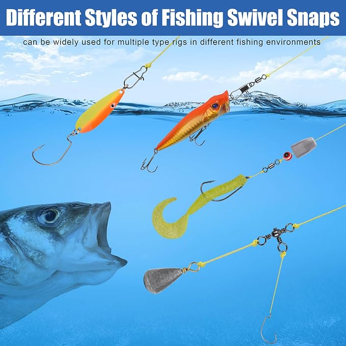 140pcs Fishing Swivels Tackle Kit, Include Ball Bearing Barrel Swivels, 3 Way Swivels, Fishing Swivels with Snaps, High Strength Swivels Fishing Tackle Box for Bass Trout Freshwater Saltwater