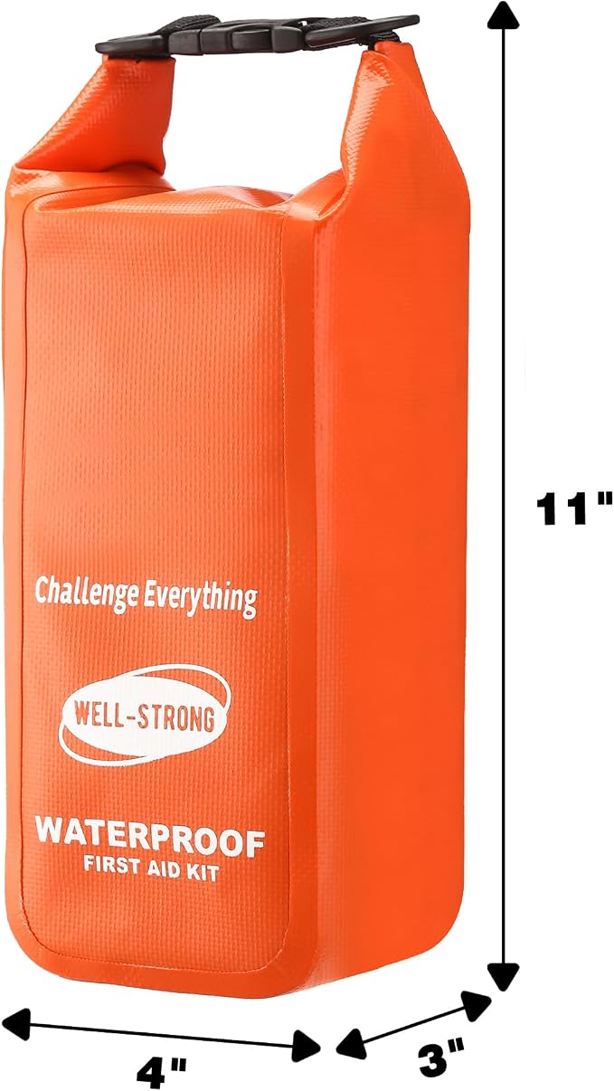 Boat First Aid Kit with Survival Tools, 123pcs Waterproof Emergency Marine Kit with Buckles, Compact Boat Safety Accessories for Fishing Kayaking Boating Camping Rafting Beach Orange