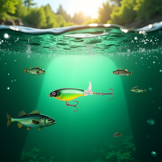 Topwater Fishing Lures Bass with Floating Tractor Rotating Tail Barb Treble Hooks Artificial Hard Bait Swimbait Lures Surface Crankbait for Bass Trout Walleye Pike Musky Fishing Topwater