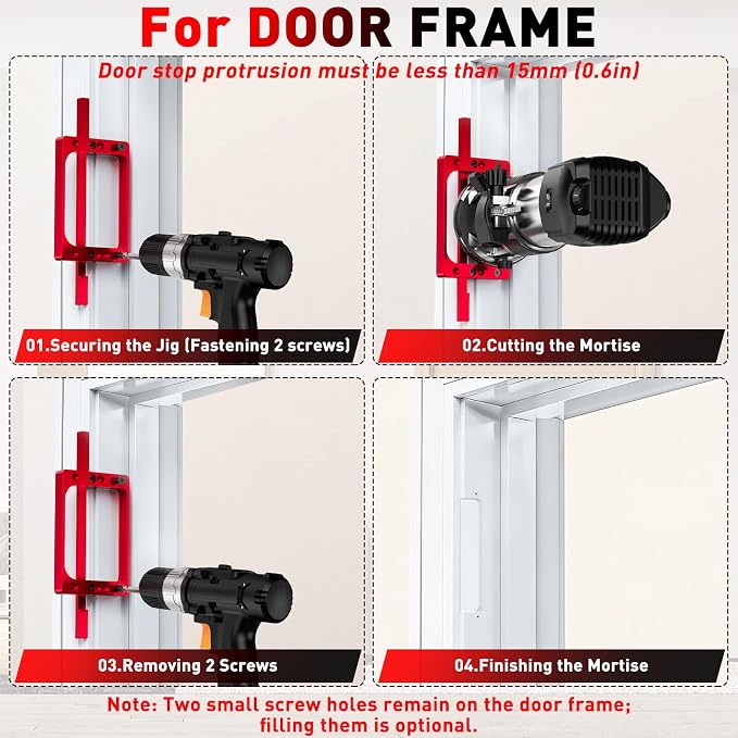 4" Fixed Size Door Hinge Jig for Door and Jamb, Aluminum Alloy Door Hinge Template Kit for Router, Mortise Jig Fits 4" Length 1/4" R, 5/8" R and Square Corner Hinges (4 in)