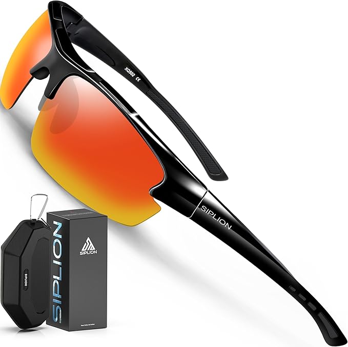 SIPLION Polarized Sunglasses Men Sports: UV400 Protection Anti-Slip Wrap-Around TR90 Frame for Driving Fishing Golf Running