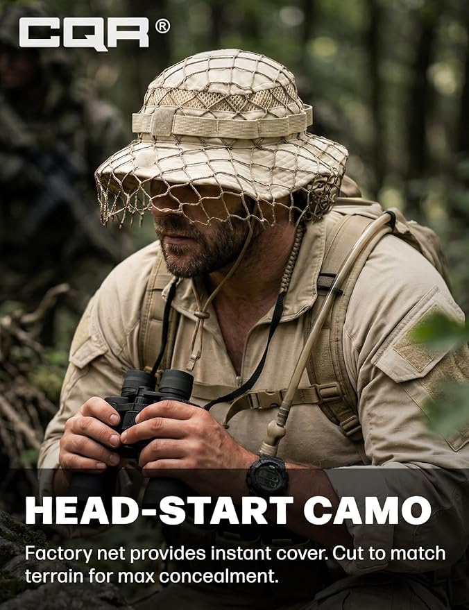 CQR Men's Tactical Boonie Hat, Breathable Packable Sun Hat for Hunting, Hiking, Fishing, Shooting, and Outdoor Activities