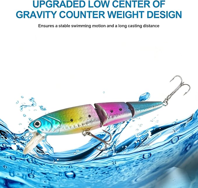 Whopper Fishing Lure for Bass：Popper Top Water Fishing Lures with Floating Rotating Tail Barb Treble Hooks Saltwater Freshwater Plopping Lures Kit
