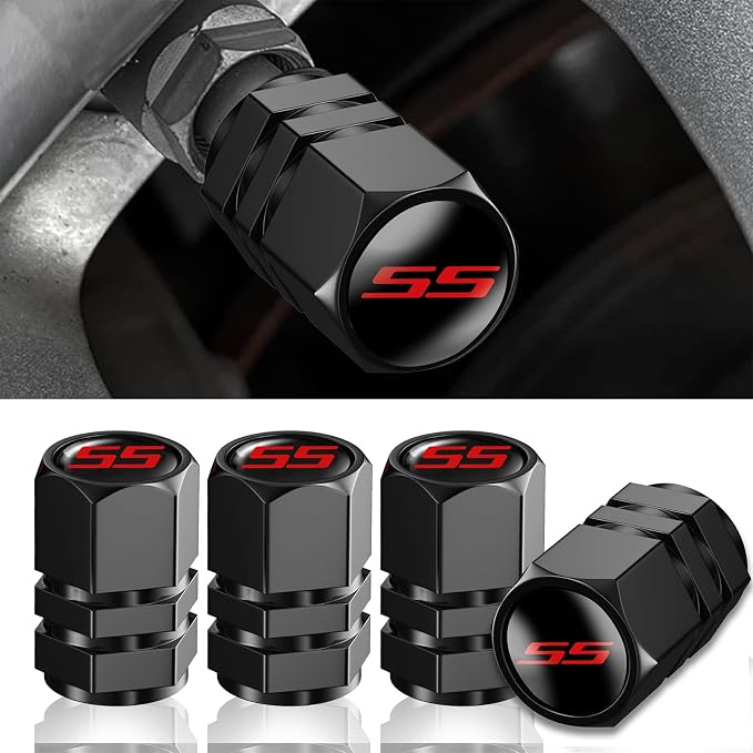 Aluminum 4pcs Tire Valve Cap Cover Set Compatible with Camaro SS Tire Valve Stem caps fiit for Camaro SS Car Accessories Decor. (Black-for-S-S)