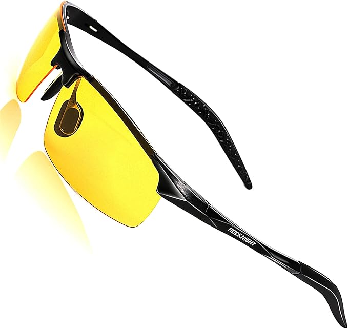 ROCKNIGHT Polarized Rectangular Sunglasses for Men Driving UV400 Protection Lightweight Al‑Mg Frame
