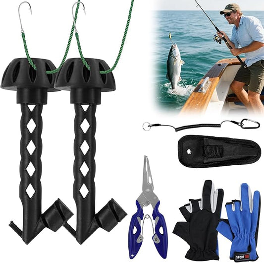 zxbaers 2PCS Magnetic Fly Threader & Knot Tying Tool, Fly Fishing Hook Threader with Curved Lure Pliers and Gloves, Knot Assist for Threading Hooks, Works with Most Hooks, tippets, and Fly Styles