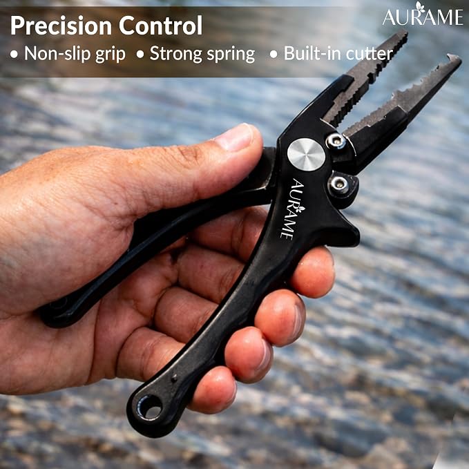 Fishing Pliers Saltwater Resistant Aluminum – Split Ring Pliers & Hook Remover Tool – 6.7in Braid Line Cutter, Sheath & Lanyard – Professional Fishing Tools Kit for Fresh & Salt Water