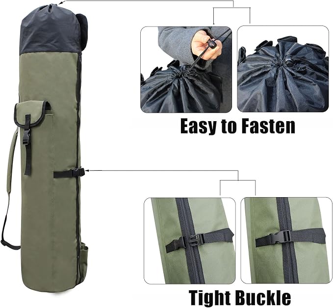 Fishing Pole Bag with Rod Holder Canvas Carrier Bag Fishing Rod Reel Organizer Bag Foldable Fishing Tackle Storage Bag Travel Case Fishing Gifts for Men