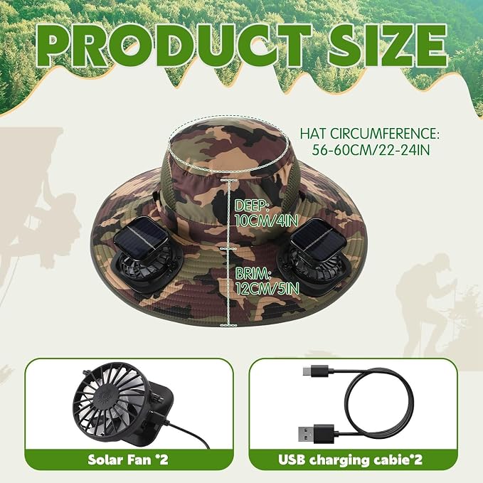 Syhood Solar Powered Fan Hat Neck Gaiter Arm Sleeves Sun Bucket Hat with Fan Cooling Wide Brim Hats for Fishing Hiking
