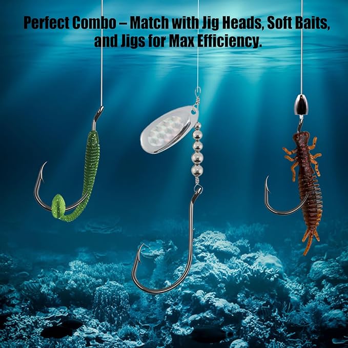 9KM DWLIFE Octopus Hooks 50/100 Pack Double Barb Eagle Claw Fishing Hooks Corrosion-Resistant Circle Hooks for Bass, Catfish, Walleye