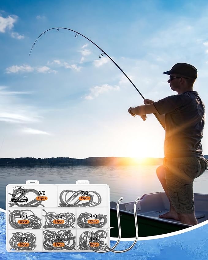 UCEC Circle Hooks Fishing Hooks 2X Strong Offset Circle Hooks Saltwater Black High Carbon Steel Octopus Catfish Fishing Hooks Fishing Gear Tackle 150pcs/ 240pcs - Size:#1 1/0 2/0 3/0 4/0 5/0 6/0 8/0