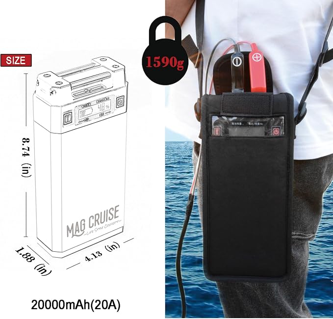 GN20F 14.8V 20Ah Electric Reel Battery Compatible with Daiwa Tanacom 1000 750 Seaborg 500MJ Leobritz Shimano Plays BeastMaster ForceMaster Fishing Reel Battery with Charger and 1.5M Power Cord