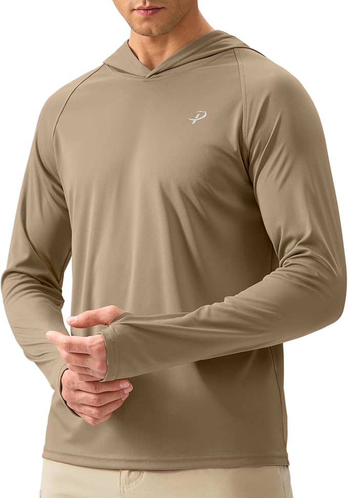 Pudolla Men's Sun Protection Hoodie Shirts UPF 50+ Rash Guard SPF Long Sleeve Fishing Shirt for Men Swim Hiking Boating
