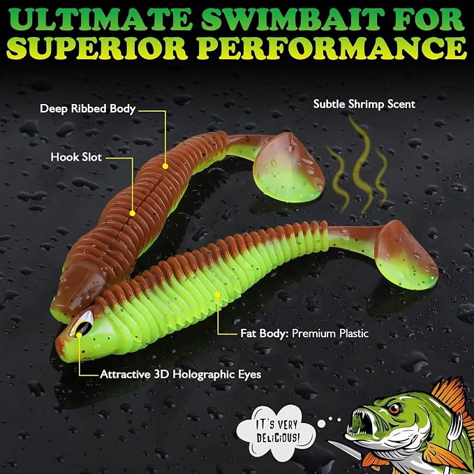 LUCKYFISHING Paddle Tail Swimbaits 10/16/20 PCS Fishing Lures Soft Plastic Lures for Trout Crappie Walleye Soft Baits for Bass Fishing Freshwater Saltwater 4.1/3.5/3/2.5 Inch
