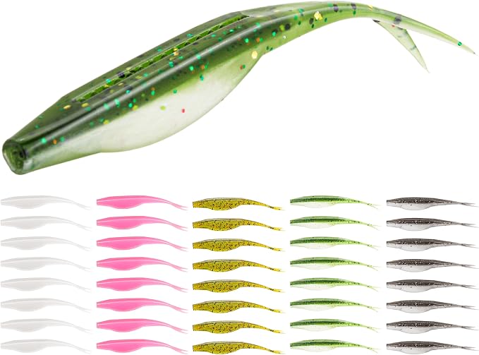 Forked Tail Soft Baits- Realistic Jerk Bait & Fluke Action Soft Lures for Bass, Trout & Crappie - Versatile Freshwater & Saltwater Fishing Bait (2.75"-5")