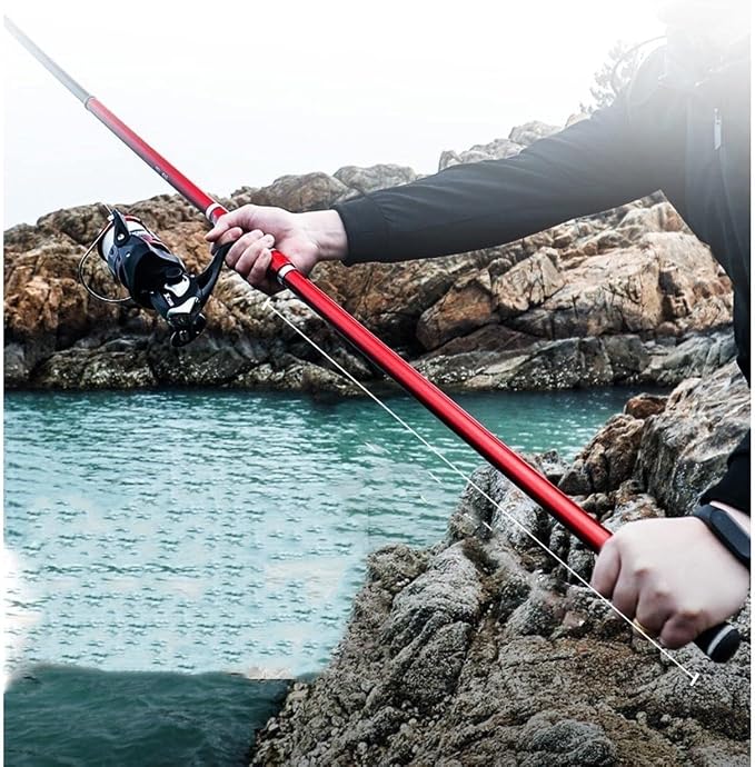 Carbon Fiber Fishing Rod and Reel Combo Set, Sea Fishing Rod, Super Hard Long Shot Red Rod for Big Fish(4.2M)