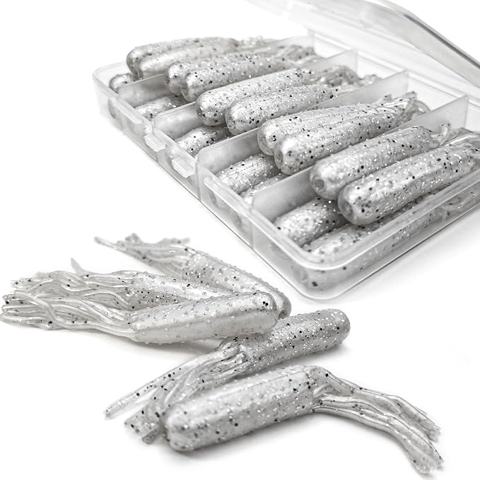 20Pcs Tube Baits Soft Plastic Worms Bass Fishing Lures for Tube Jig Heads Hook Freshwater Saltwater, 3.5 Inch
