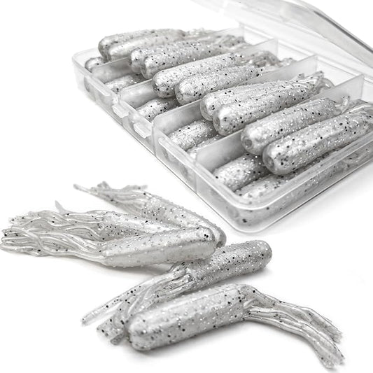 20Pcs Tube Baits Soft Plastic Worms Bass Fishing Lures for Tube Jig Heads Hook Freshwater Saltwater, 3.5 Inch