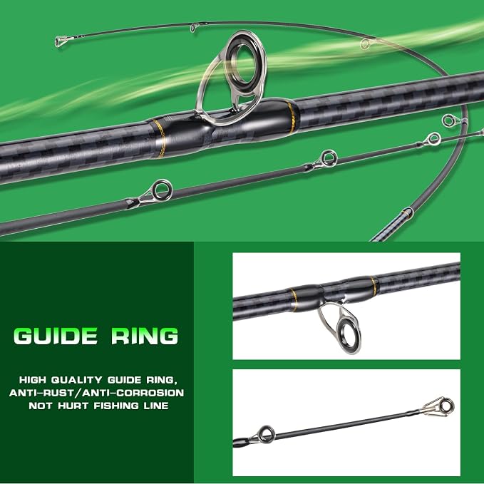 Sougayilang Fishing Rod 24-Ton Carbon&Glass Fiber Composite Spinning and Casting Rod, 2 Piece for Bass Trout Crappie Travel Fishing- 6'0"