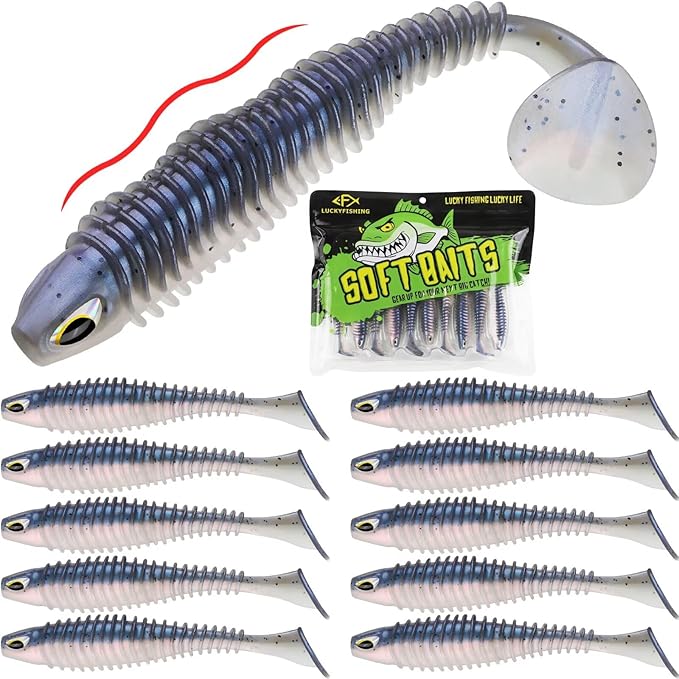 LUCKYFISHING Paddle Tail Swimbaits 10/16/20 PCS Fishing Lures Soft Plastic Lures for Trout Crappie Walleye Soft Baits for Bass Fishing Freshwater Saltwater 4.1/3.5/3/2.5 Inch