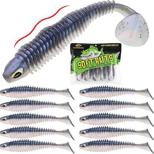 LUCKYFISHING Paddle Tail Swimbaits 10/16/20 PCS Fishing Lures Soft Plastic Lures for Trout Crappie Walleye Soft Baits for Bass Fishing Freshwater Saltwater 4.1/3.5/3/2.5 Inch