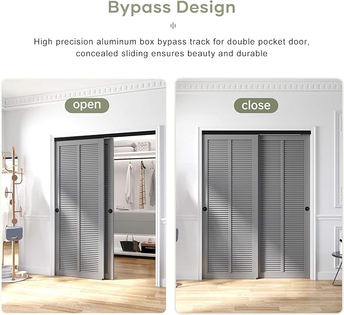 EaseLife 5FT/60in Bypass Double Sliding Pocket Door Hardware Kit,Aluminum,Commercial Grade,Bypassing Closet Door Track,Slide Smoothly Quietly,Easy Install,Black