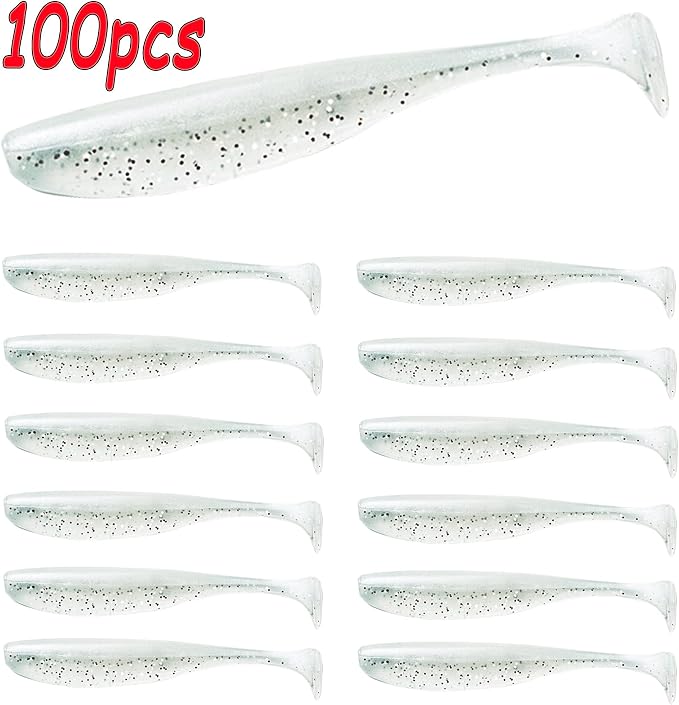 100PCS Bait Fishing Soft Plastic Lures, Soft Paddle Tail Lures for Freshwater and Saltwater Bass Lures with Box White red Green Gray Loach 2g,7cm