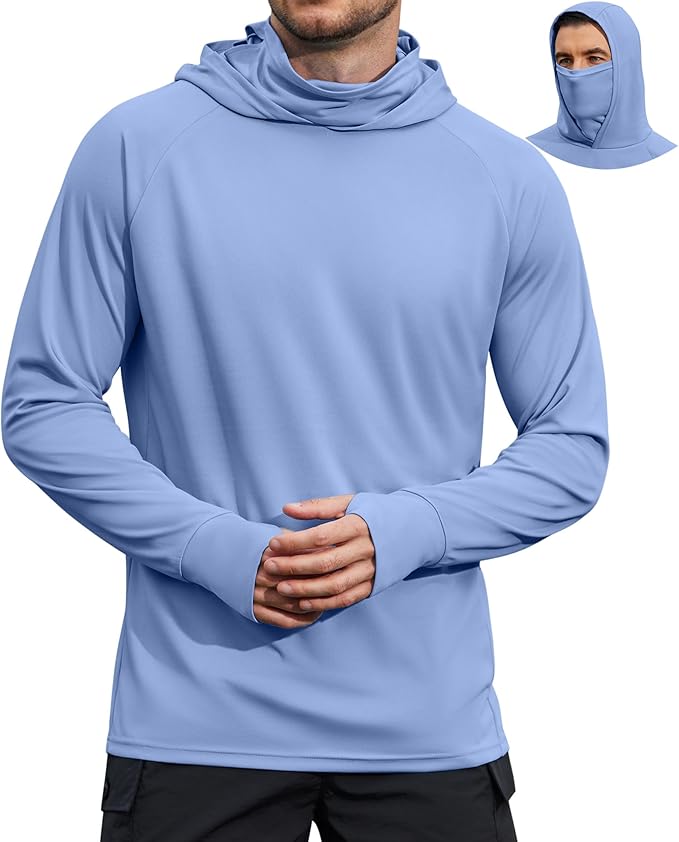 COOFANDY Mens UPF 50+ Sun Protection Hoodie with Mask Lightweight Long Sleeve SPF Fishing Shirts UV Hiking Running Rash Guard