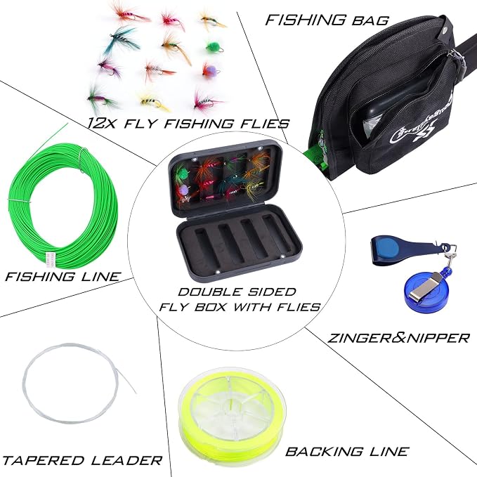 Sougayilang Standard Fly Fishing Combo Starter Kit, 5/6 Weight 9' Fly Rod with SuperPolymer Handle, Accessories, Carrying Case, Fly Box Case & Fishing Flies