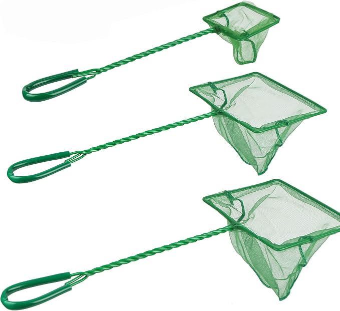 3PCS Aquarium Fish Net Fine Mesh Net Quick Catch Nets Nylon Fishing Nets with Long Plastic Handle for Fish Tank, Green, 3in 4in 6in