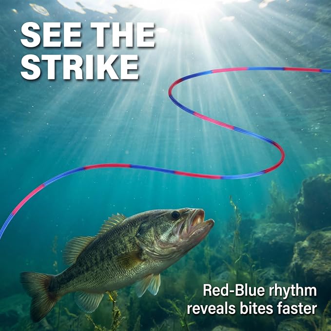 Colored Monofilament Fishing Line, Red Blue Two-Tone, 300/500/1000yds, 10-35lb Test, High Contrast Bite Detection, Abrasion Resistant Low Memory for Freshwater Saltwater