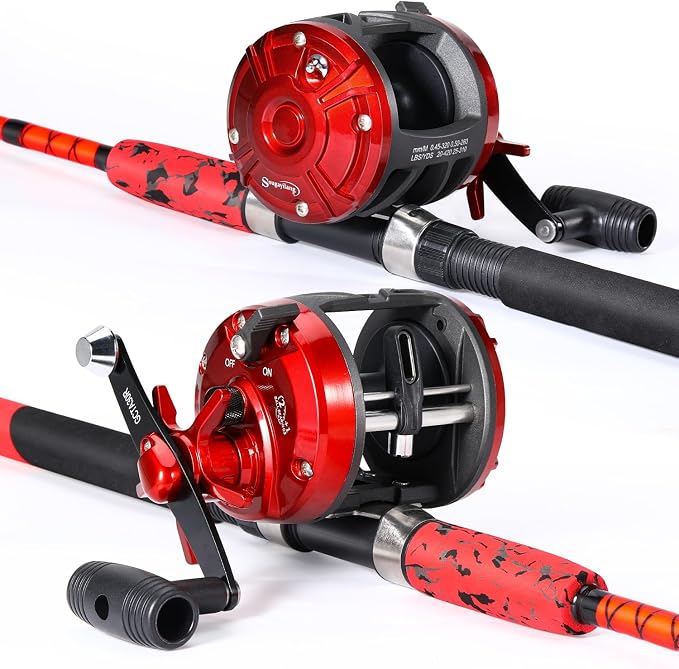 Sougayilang Conventional Reel and Fishing Rod Combo – Medium Heavy Fiberglass Rod, Heavy Duty Catfish Trolling Reel Combo for Catfish Salmon and Steelhead 6/7ft