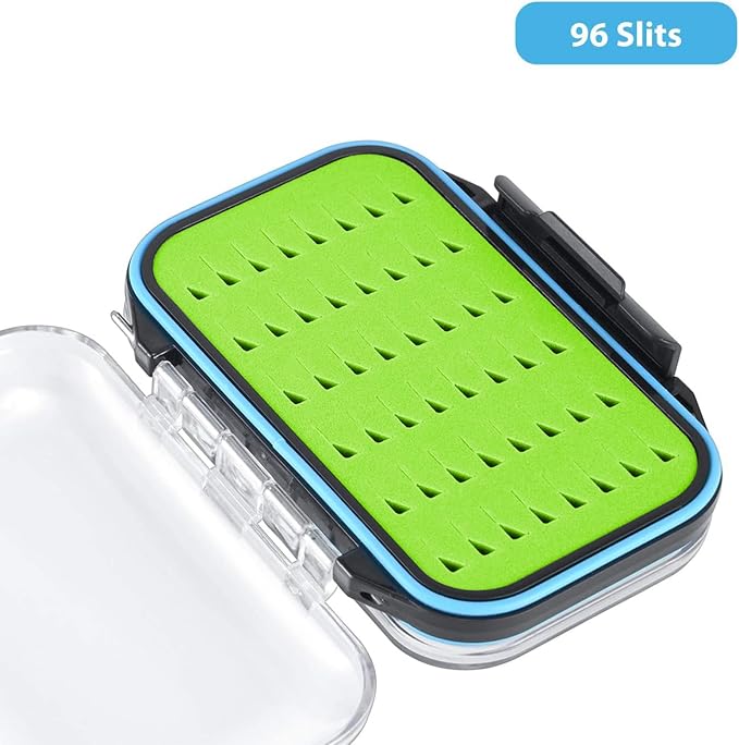 Gonex Fly Boxes for Fly Fishing Jig Boxes Two-Sided Waterproof Lightweight Fly Fishing Box Easy Grip Transparent Lid Fly Fishing Lures Box, 4.1"x 3.0"x 1.2", Green