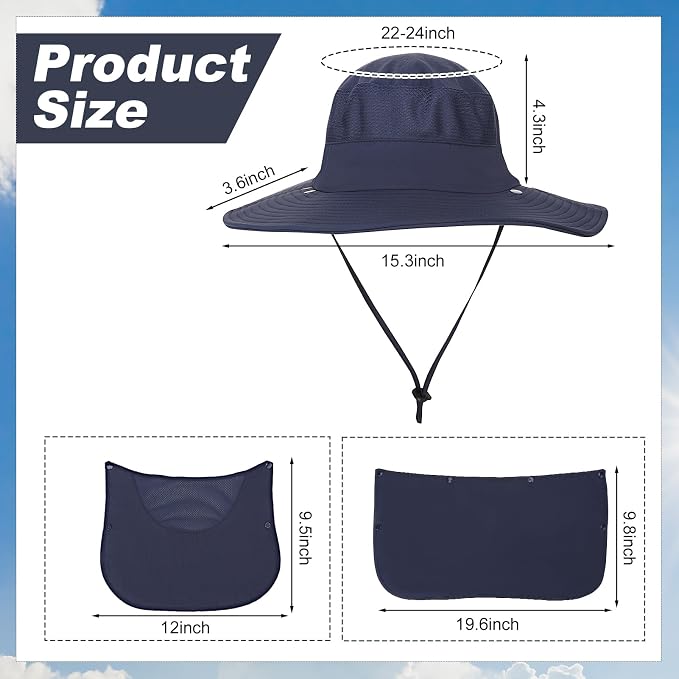 4 Pack Sun Hats for Men Women UPF 50+ Wide Brim Fishing Bucket Hat Summer Outdoor UV Protection Adjustable Neck Flap