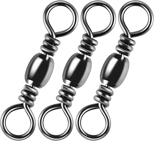 Alwonder 100-Pack Fishing Barrel Swivels, High Strength Stainless Solid Ring Brass Barrel Swivel with Black Nickel Coating, Rolling Fishing Swivels Tackle Line Connector Saltwater Freshwater