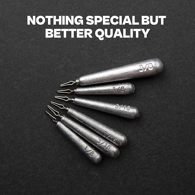 27/30 PCs Free Rig & Drop Shot Weights - Skinny Teardrop Fishing Sinkers (1/8 3/16 1/4 3/8 1/2oz) | Die-Cast Lead-Antimony Alloy | Mixed Kit Available