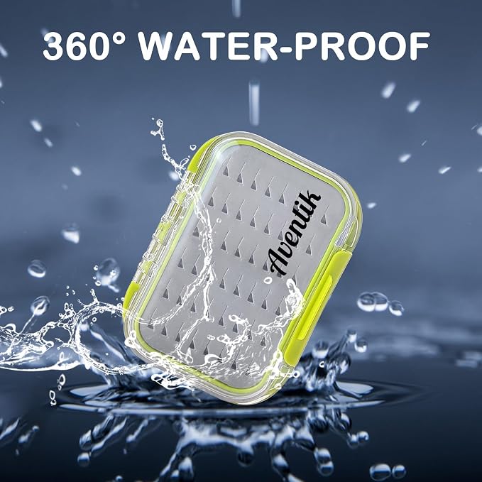 Aventik Waterproof Clear Fly Box Double Sides Floating Lightweight Fly Fishing Case Large Capacity Grip Foam Nymph Wet Dry Flies Lure Box(H18 Green, SIZE A:4.24X3.04X1.36inch)