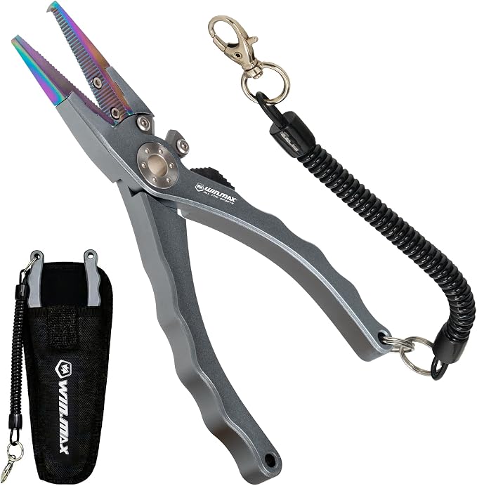Fishing Pliers for Saltwater & Freshwater, with line Cutter, 6 or 7.5 inch, Hook Remover Pliers, SUS420 Jaws with Titanium Coating, Tungsten Carbide Cutter (Natural, 7.5 inch)
