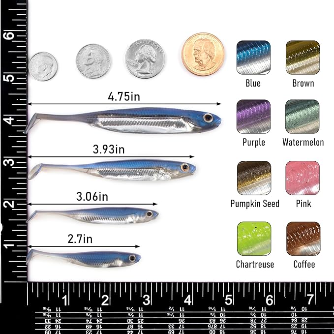 Dr.Fish Paddle Tail Swimbaits, Soft Fishing Lures for Bass Fishing 2.75-4.75 Inches, Freshwater & Saltwater Soft Plastic Baits Swim Shad Bait Minnow Lures Drop Shot