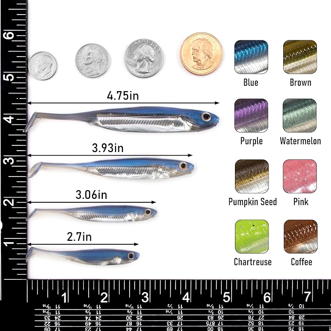 Dr.Fish Paddle Tail Swimbaits, Soft Fishing Lures for Bass Fishing 2.75-4.75 Inches, Freshwater & Saltwater Soft Plastic Baits Swim Shad Bait Minnow Lures Drop Shot
