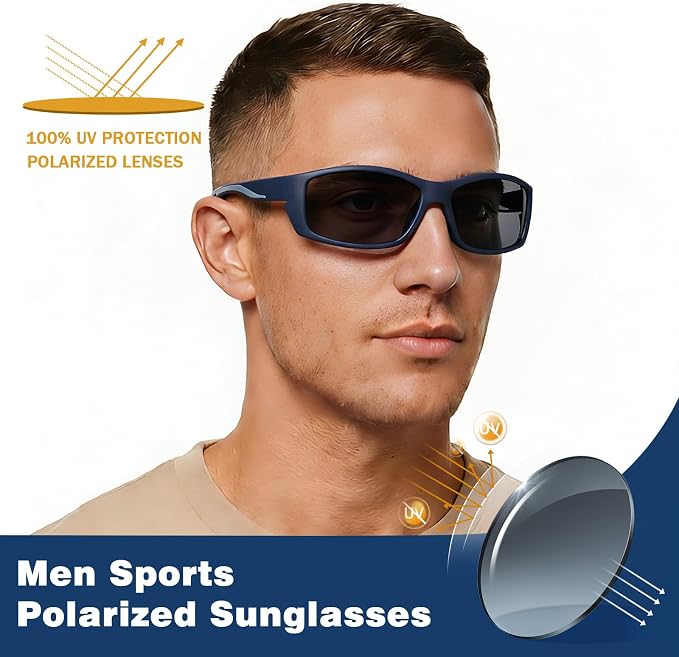 Polarized Sports Sunglasses for Men Women UV400 Protection Glasses Wrap Around Goggles for Driving Fishing Cycling