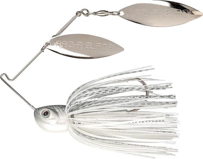 Strike King (TGBDWEL34-404) Tour Grade Bottom Dweller Spinnerbait Fishing Lure, 3/4-Ounce, Size 5/0 Hook, Tandem Raz-R Blade High RPM Blades, Hand-Tied Skirt, White Chrome