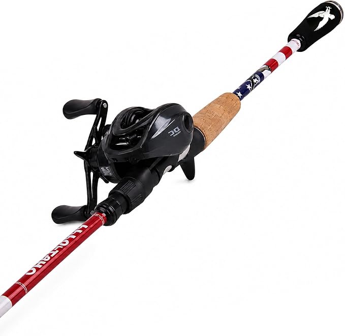 DC Baitcasting Reel Combo with Smart Digital Brake, Anti-Backlash, USA 250th Anniversary Design Fishing Rod, Signature DC Sound, Easy-Control 7.1:1 Baitcaster for Beginners & Bass Fishing
