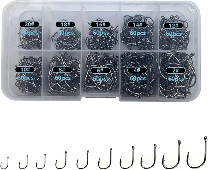 Dyxssm Small Fishing Hooks for Freshwater, 1000pcs 600pcs 400pcs Trout Fish Hook Set, 10 Sizes #2-#20