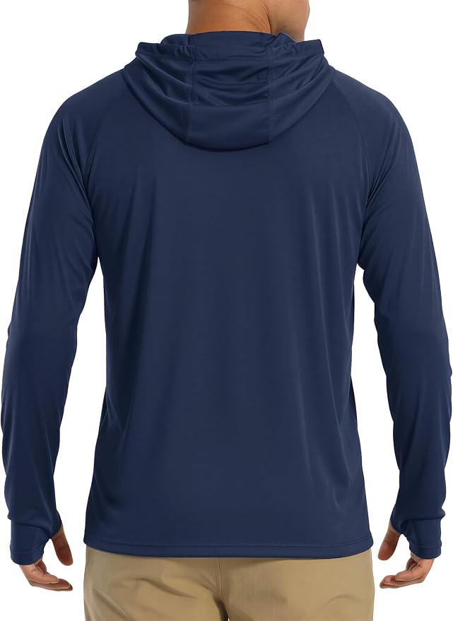 MAGCOMSEN Men's Hooded UPF 50+ Sun Protection T Shirts Long Sleeve Athletic Fishing Shirts Rash Guards