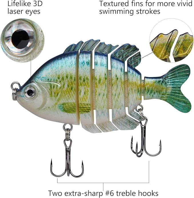 BASSDASH SwimPanfish Multi Jointed Panfish Bluegill Swimbaits Hard Topwater Bass Lures Fishing Lure Crank Saltwater 3.5in/0.85oz